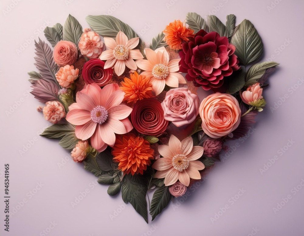 a Heart shaped arrangement of flowers and leaves a Heart shaped arrangement of flowers and leaves