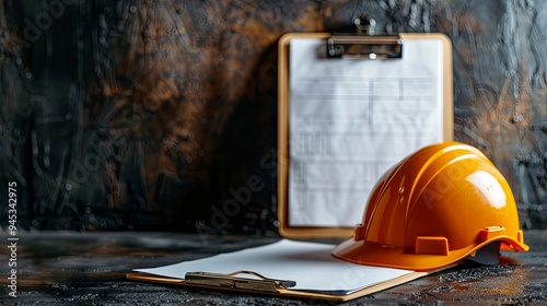 Wallpaper Mural Isolated on a black background, a blank clipboard paper and hard hat or safety helmet are displayed, providing a copy space image Torontodigital.ca