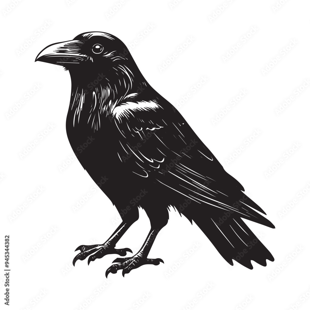 Fototapeta premium crow isolated on white, crow vector illustration, petvector art, crow silhouette, animal vector icon, crow line art, eps 