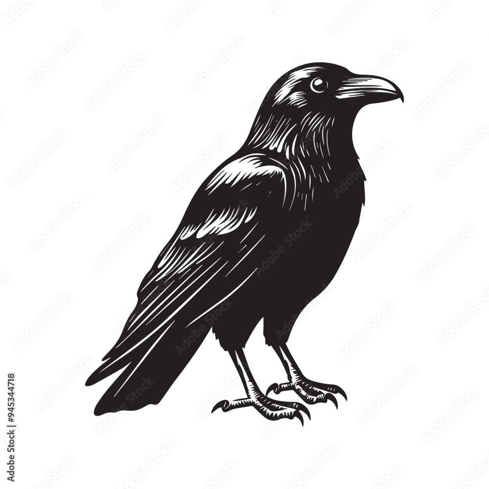 Fototapeta premium crow isolated on white, crow vector illustration, petvector art, crow silhouette, animal vector icon, crow line art, eps 