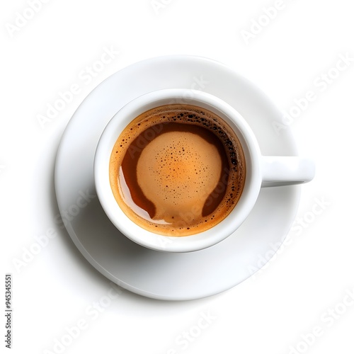 Close up Shot of a Freshly Brewed Cup of Hot Aromatic Coffee Placed Centrally on a Plain White Background