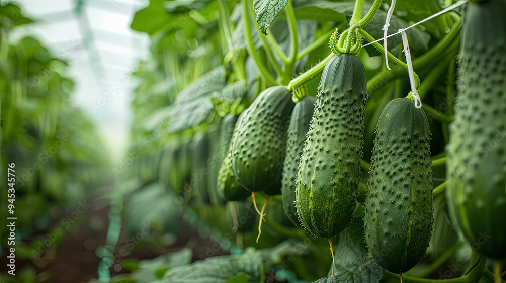 Cucumbers in the garden. Concept of harvesting vegetables in greenhouse Cucumbers in the garden. Concept of harvesting vegetables in greenhouse