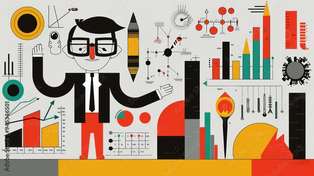 Businessman with Charts and Graphs. Businessman with Charts and Graphs.