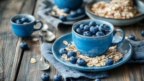 Nutritious Breakfast Bowl with Yogurt, Blueberries, and Muesli - Healthy Eating Concept Close-up Top View