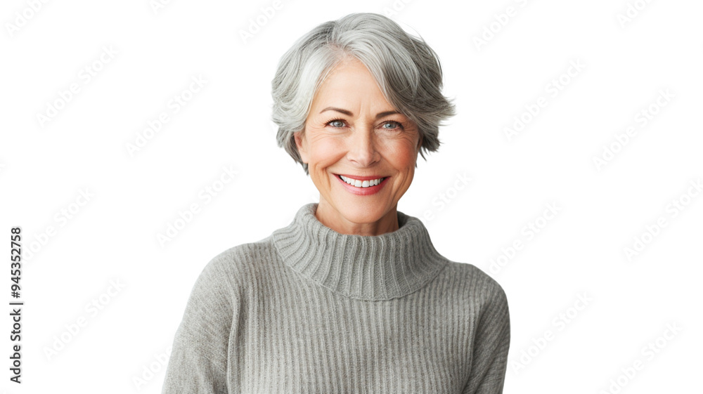 Smiling middle-aged woman standing isolated on transparent background PNG.
Smiling middle-aged woman standing isolated on transparent background PNG.