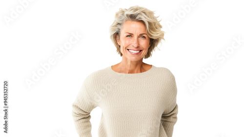 Middle aged woman smiling isolated on transparent background PNG.
