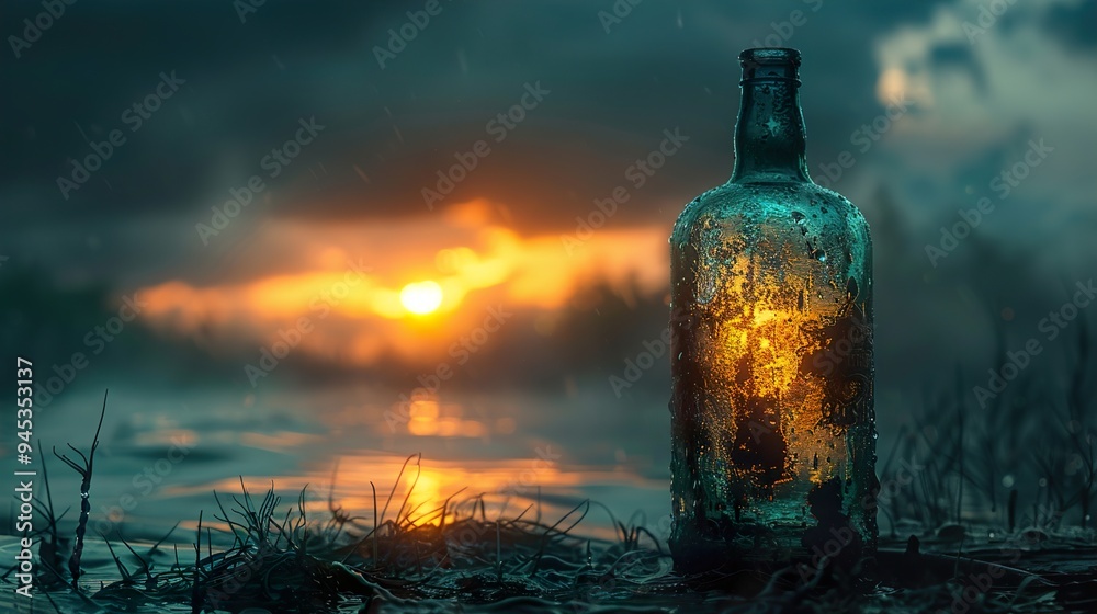 Glass Bottle Sunset - A Moment of Tranquility Glass Bottle Sunset - A Moment of Tranquility