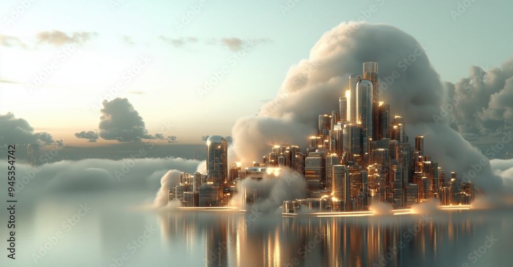 Futuristic Smart City Floating in the Clouds - Abstract Sci-Fi Concept Background with Technology and Urban Development Themes, AI and Smart City Solutions Futuristic Smart City Floating in the Clouds - Abstract Sci-Fi Concept Background with Technology and Urban Development Themes, AI and Smart City Solutions