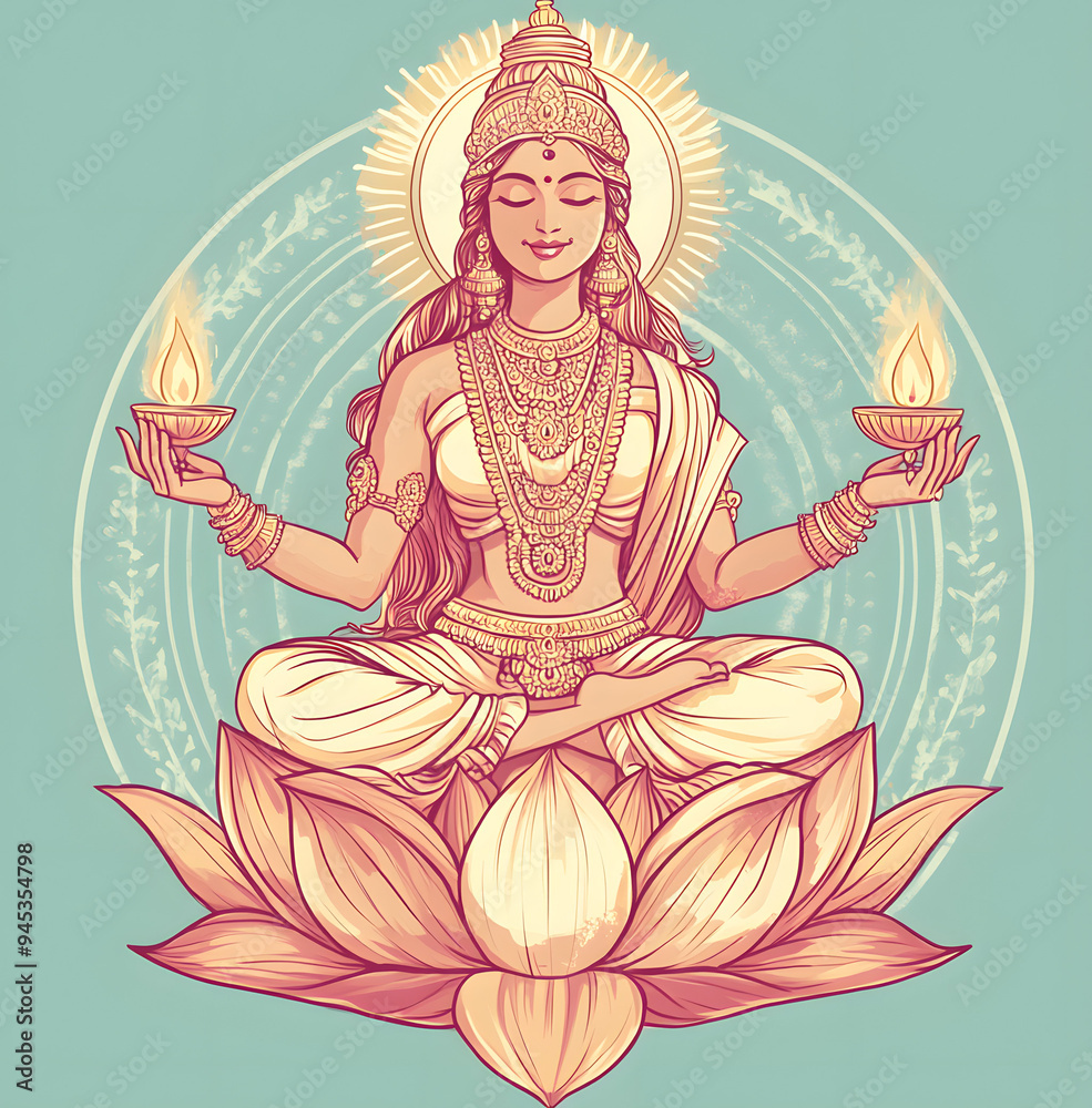 Lakshmi, the Goddess of Wealth, Sitting on a Lotus Flower
Lakshmi, the Goddess of Wealth, Sitting on a Lotus Flower