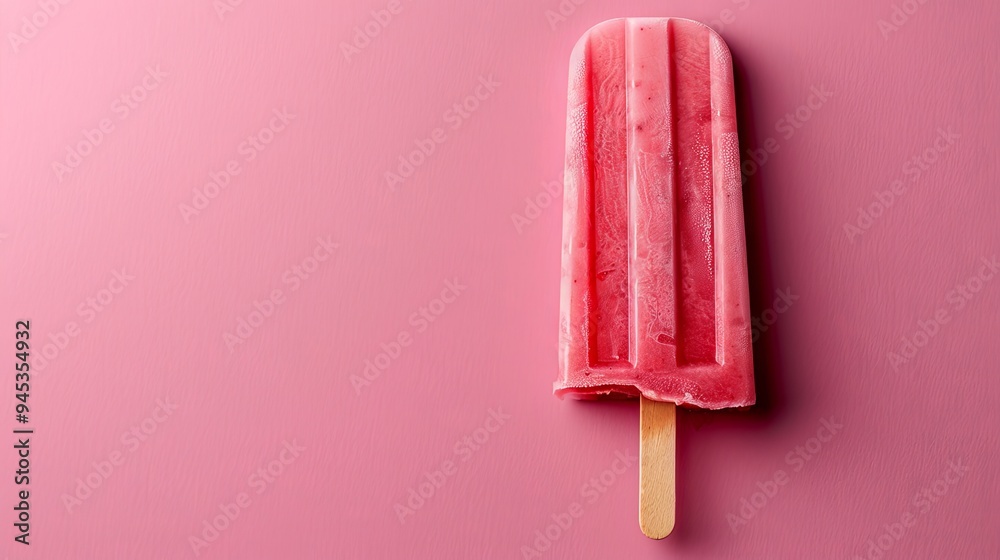 Pink background with a top view of a strawberry flavored popsicle presenting a summer minimal concept with copy space for an image Pink background with a top view of a strawberry flavored popsicle presenting a summer minimal concept with copy space for an image