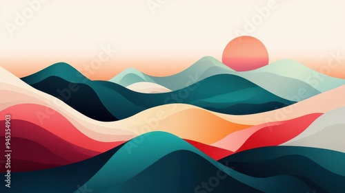 Comic-style landscape featuring cliffs and abstract patterns, muted colors, clean lines