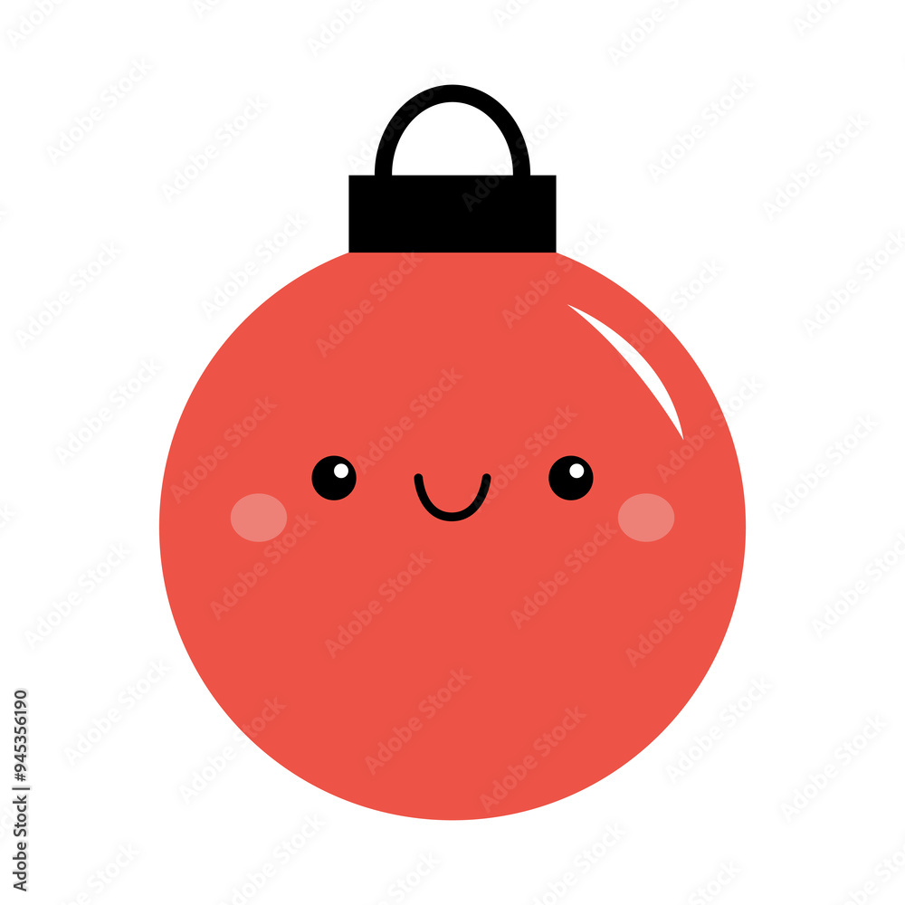 Red Christmas ball. Round shape. Cute cartoon kawaii character face. Christmas tree toy decoration. Bauble toy collection. Happy New Year sign symbol. Flat design. Isolated White background. Vector Red Christmas ball. Round shape. Cute cartoon kawaii character face. Christmas tree toy decoration. Bauble toy collection. Happy New Year sign symbol. Flat design. Isolated White background. Vector