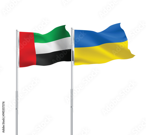 UAE,Ukraine flags together on pole