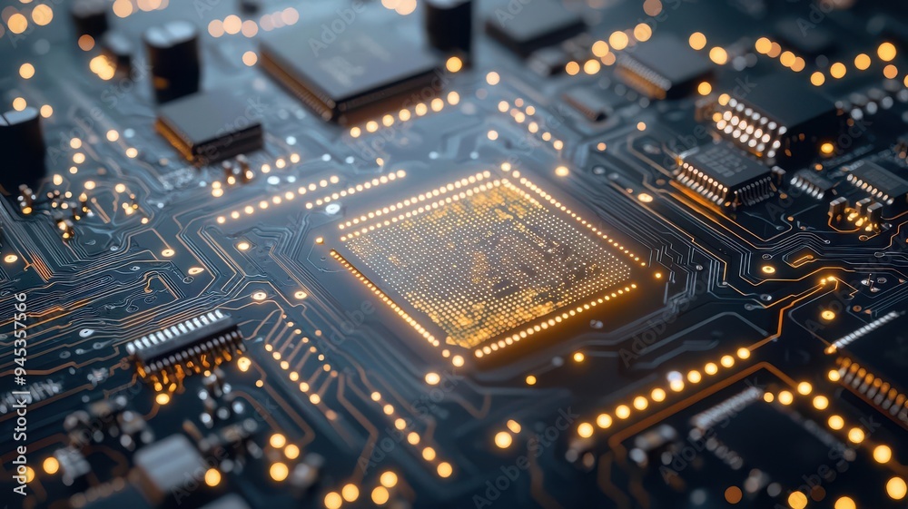 Glowing circuit board patterns in a dark background, tech glowtime, modern and sleek design Glowing circuit board patterns in a dark background, tech glowtime, modern and sleek design