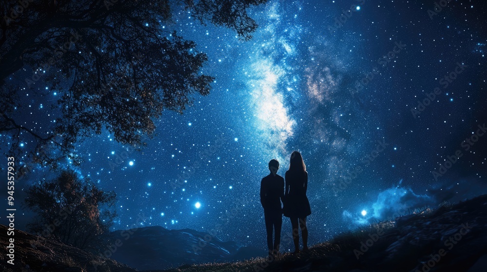 Silhouettes of a Couple Gazing at the Milky Way