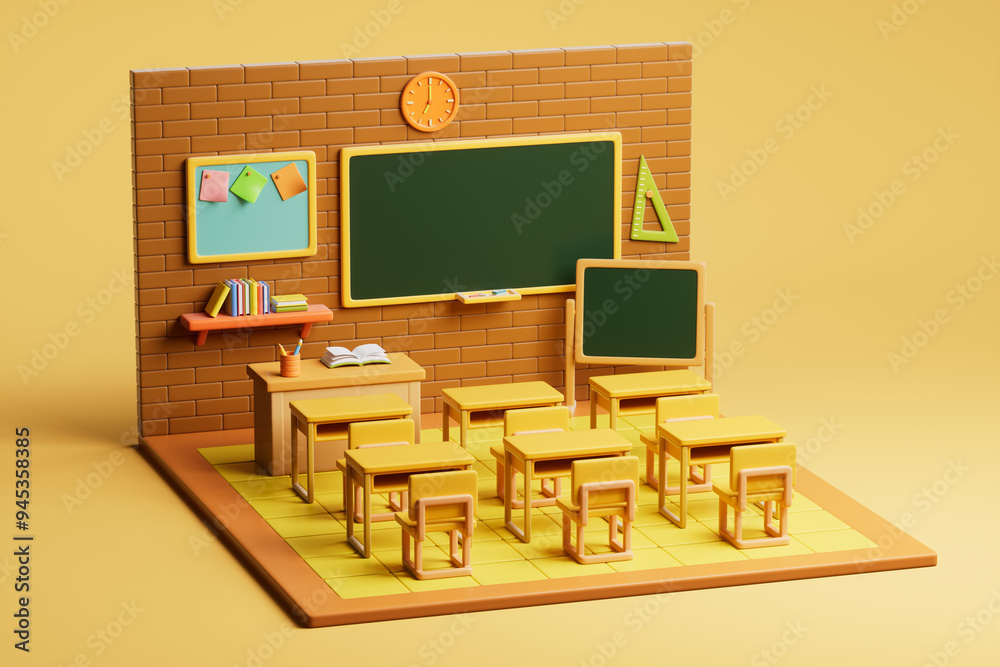 3d rendering cartoon school classroom