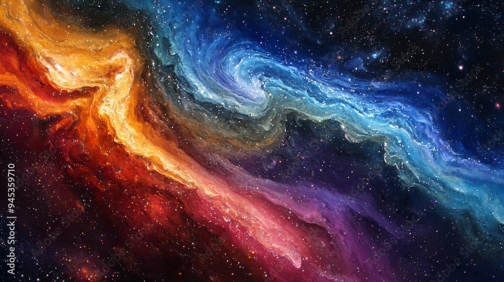 Fototapeta premium Rainbow Galaxy : Detailed view of a galaxy with a spectrum of colors, from deep blues to bright reds