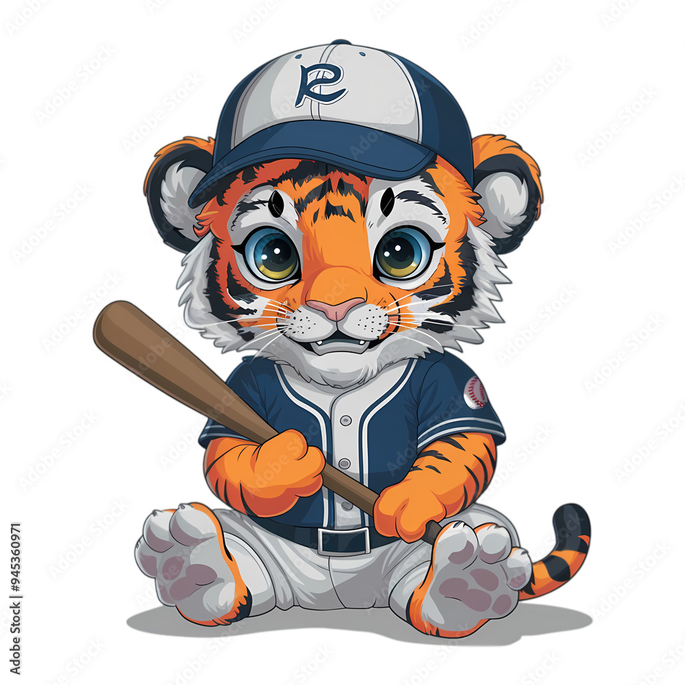 a baby tiger dressed in a baseball jersey and cap, isolated transparent background a baby tiger dressed in a baseball jersey and cap, isolated transparent background