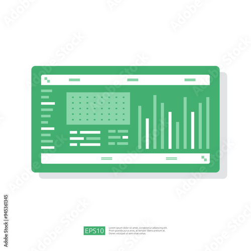 Spreadsheet icon flat illustration. Financial accounting report concept. office things for planning and accounting, analysis, audit, project management, marketing, research vector