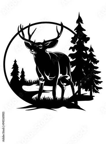 Deer Scene | Nature Scene | Camp Life | Wild Animal | Bucks | Forest Animal | Wildlife | Deer | Original Illustration | Vector and Clipart | Cutfile and Stencil