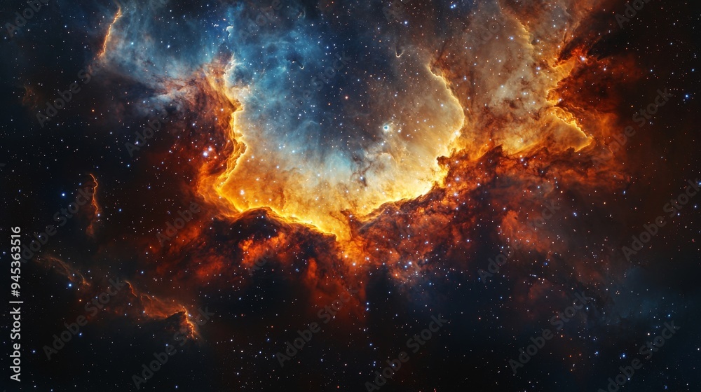 Naklejka premium Vivid nebula with swirling colors, high contrast, in deep space. space background