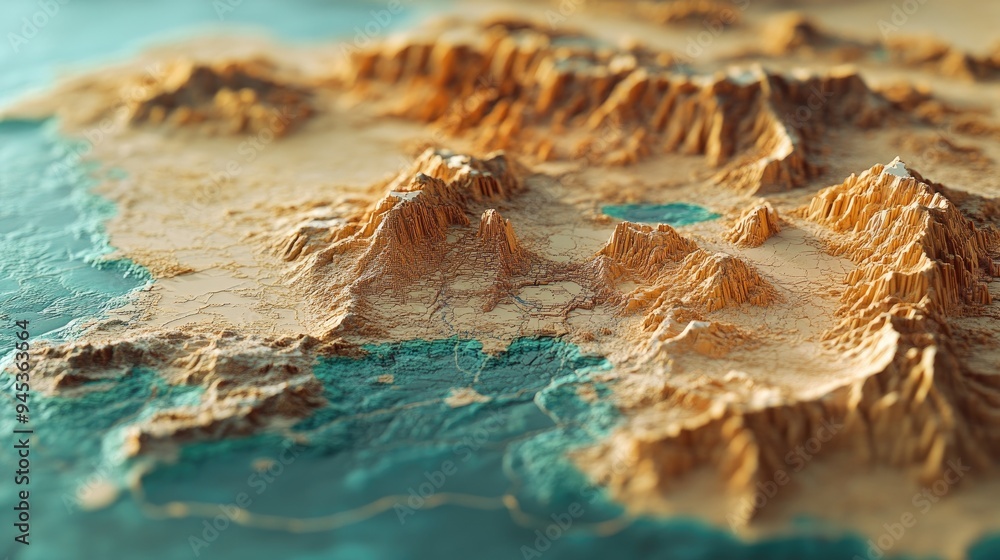 3D rendered relief map showcasing a geographical area 3D rendered relief map showcasing a geographical area