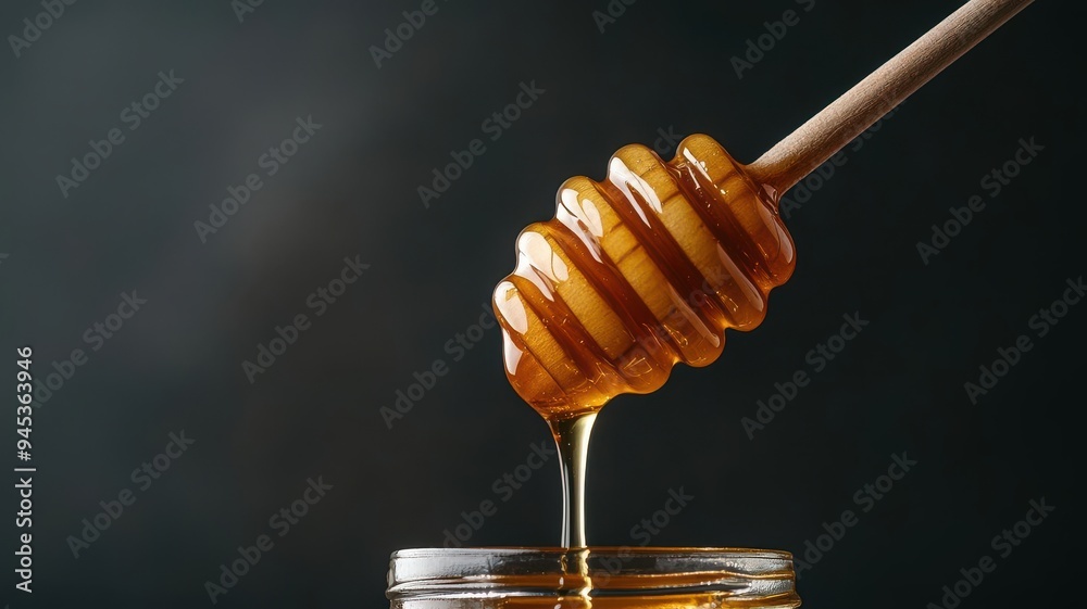 Honey dipper dripping into a jar Honey dipper dripping into a jar