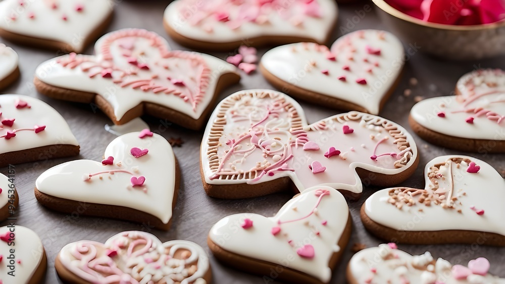 Homemade gingerbread cookies with sweet icing formed into hearts, excellent for a special occasion or joyful party. Homemade gingerbread cookies with sweet icing formed into hearts, excellent for a special occasion or joyful party.