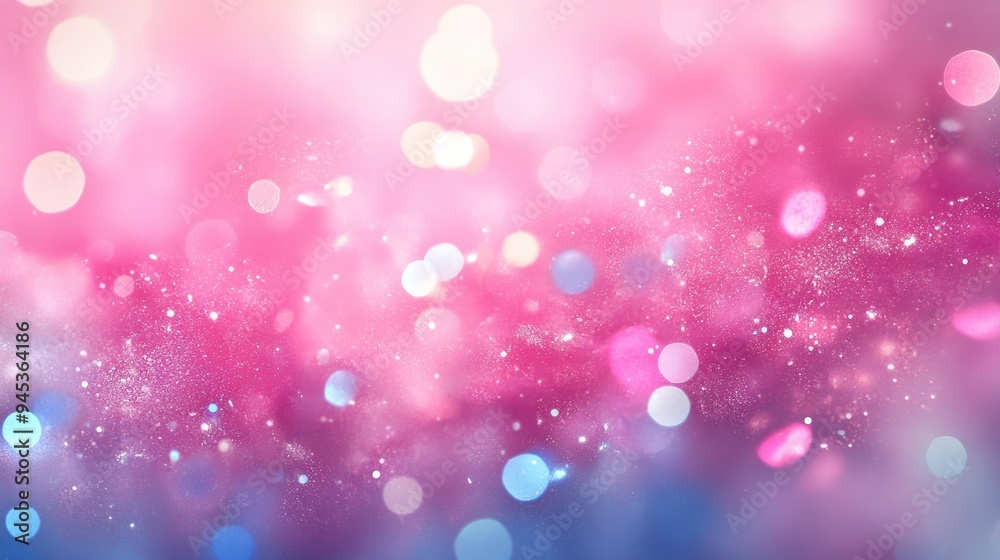 Abstract pink backdrop featuring blue bokeh sparkles