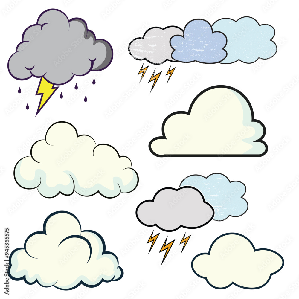 Retro cloud vector set collection cartoon style. Cloud icon vector illustration Retro cloud vector set collection cartoon style. Cloud icon vector illustration