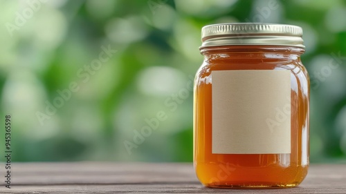 Honey jar with a label