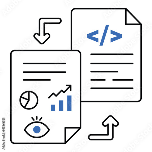 Code Review and Analytics Integration Icon Design. Represents [Concept1], [Concept2], [Concept3], [Concept4]. Vector icon with editable Strokes and Colors. photo