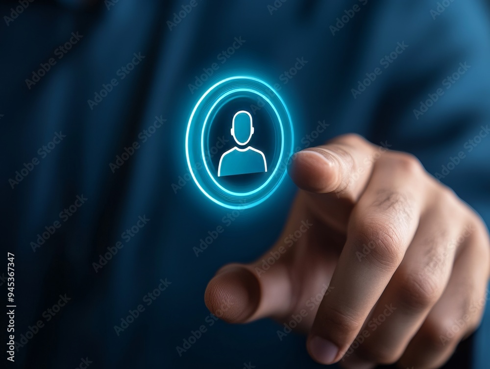 Businessman Touching Digital Human Resources Icon on Touch Screen Mobile Device Businessman Touching Digital Human Resources Icon on Touch Screen Mobile Device