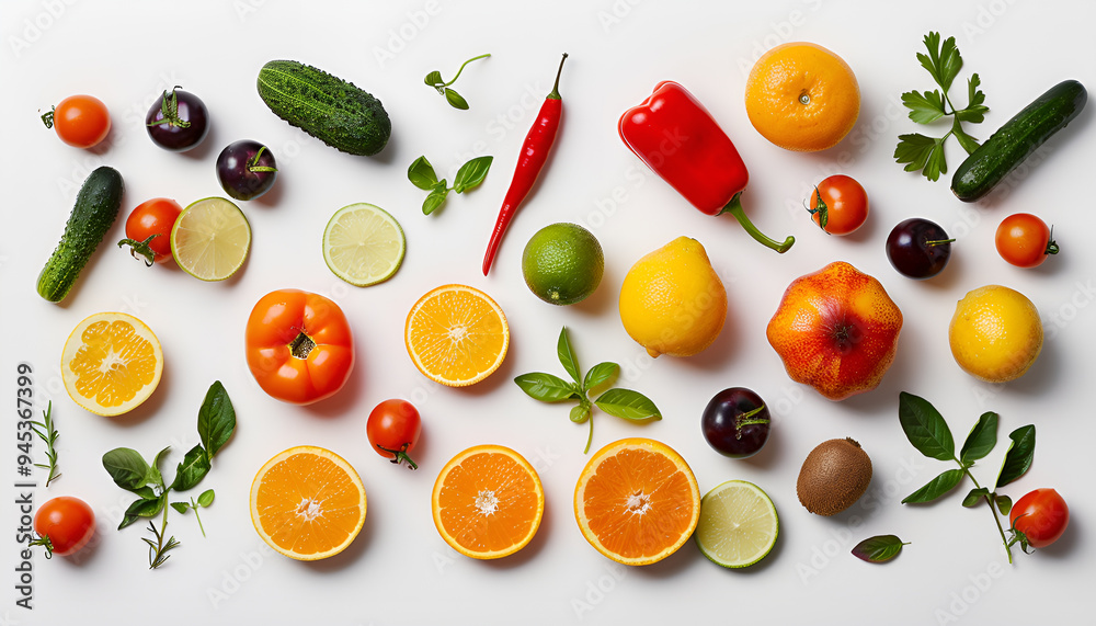 Healthy food background/studio photography of various fruits and vegetables on white background Healthy food background/studio photography of various fruits and vegetables on white background