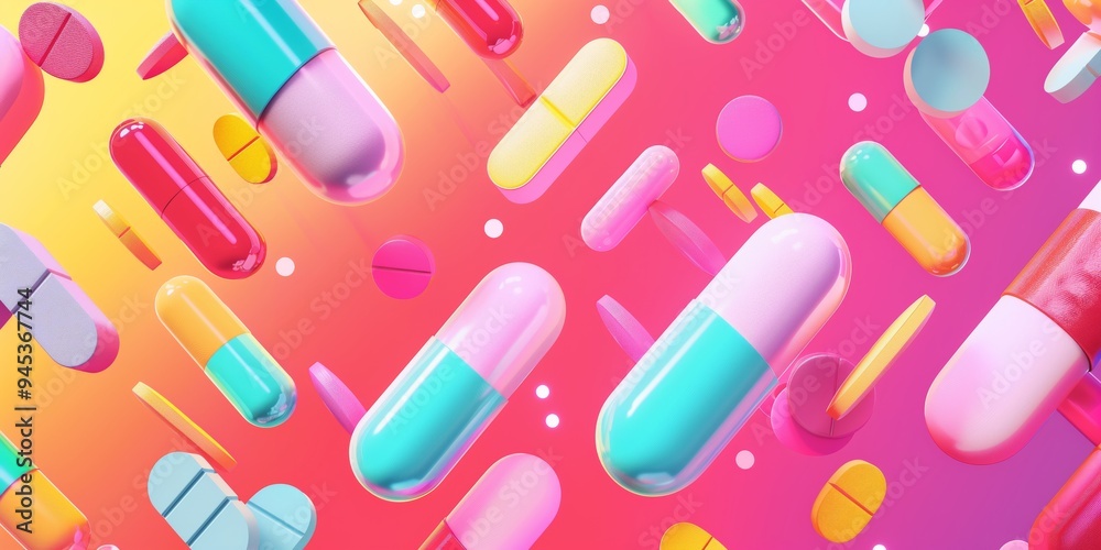 Abstract background with pills and drugs on multicolored gradient, smooth texture, vibrant colors, minimalistic design. Abstract background with pills and drugs on multicolored gradient, smooth texture, vibrant colors, minimalistic design.