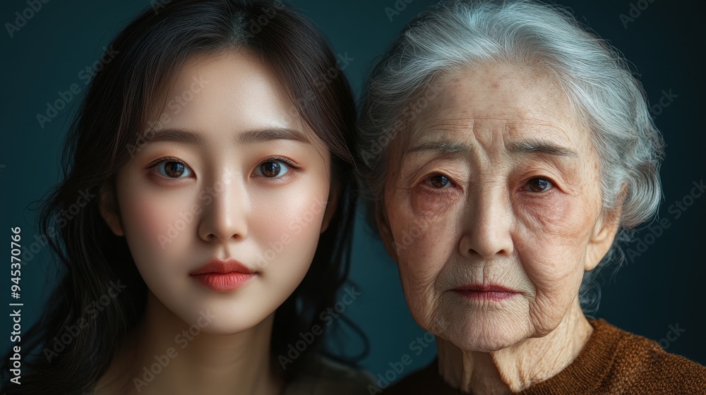 Young woman and her elderly mother take care of their skin and look great,Two generations,Beautiful middle aged mother and her adult daughter,skincare and Aging concept,Comparison of young and old. Young woman and her elderly mother take care of their skin and look great,Two generations,Beautiful middle aged mother and her adult daughter,skincare and Aging concept,Comparison of young and old.