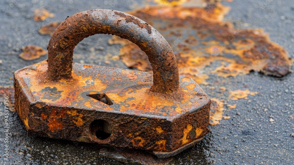 Rusty metal loop on a textured surface. Rusty metal loop on a textured surface.