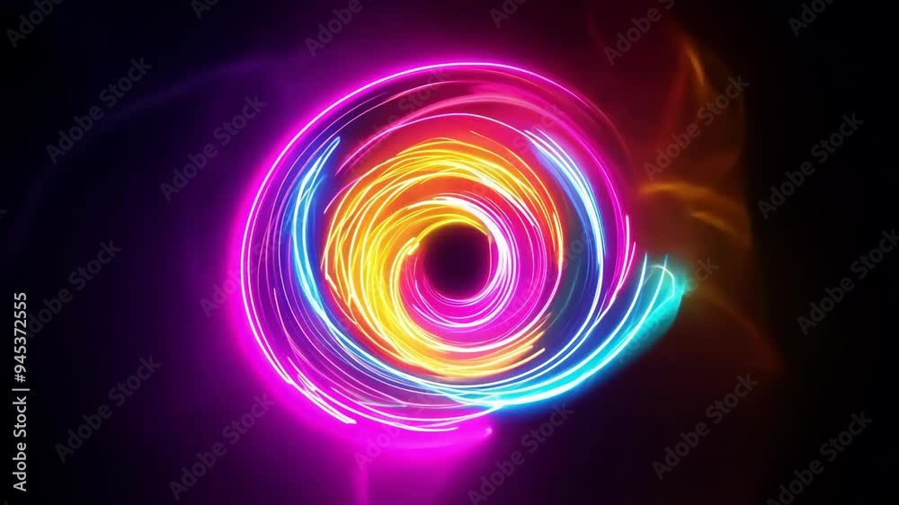 A burst of bright colors swirling in the dark during a vibrant light display A burst of bright colors swirling in the dark during a vibrant light display
