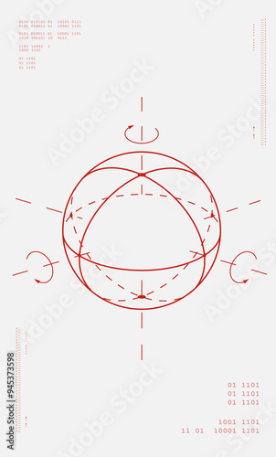 Overlapping circles, ellipses representing orbitals, wave interference, and magnetic field interactions, principles of electromagnetic theory. Science. Modern aesthetics, minimalist art. Vector design