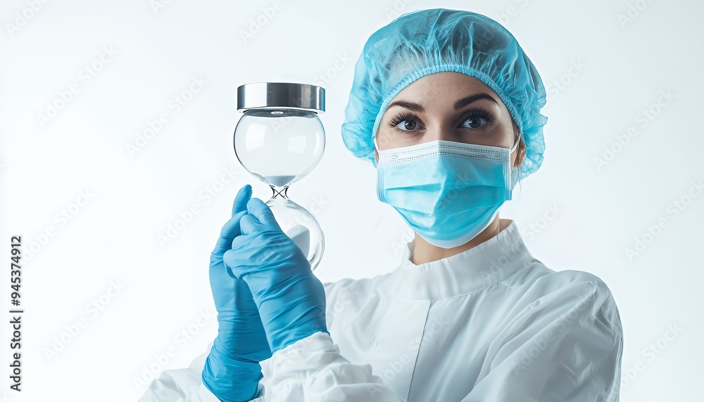A healthcare professional holds an hourglass, symbolizing time in medical practice. A healthcare professional holds an hourglass, symbolizing time in medical practice.