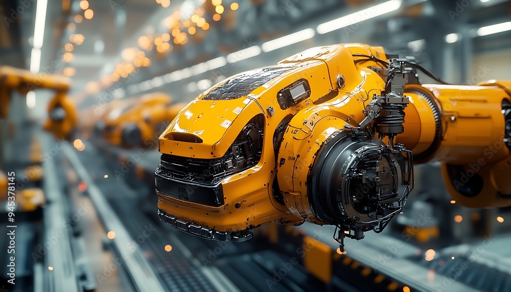 Exploring Automation: A Generative AI Vision of Robotic Welding Arms in a Car Manufacturing Facility, Featuring Sophisticated Stage Design and Cinematic Lighting Exploring Automation: A Generative AI Vision of Robotic Welding Arms in a Car Manufacturing Facility, Featuring Sophisticated Stage Design and Cinematic Lighting