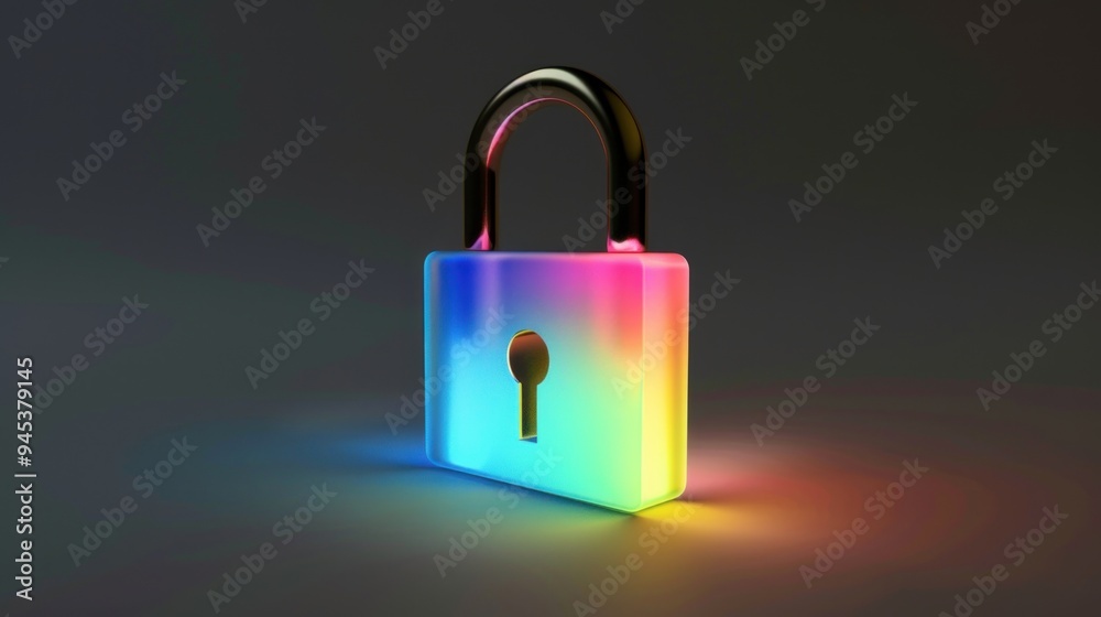 Colorful glowing padlock isolated on black background. Colorful glowing padlock isolated on black background.