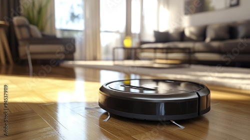 Robot Vacuum Cleaner Recharging at Docking Station After Completing Cleaning