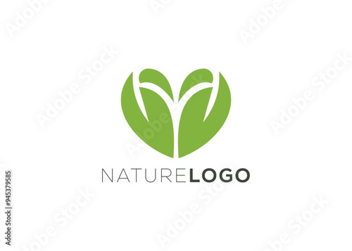 Green abstract leaf Heart logo design template
