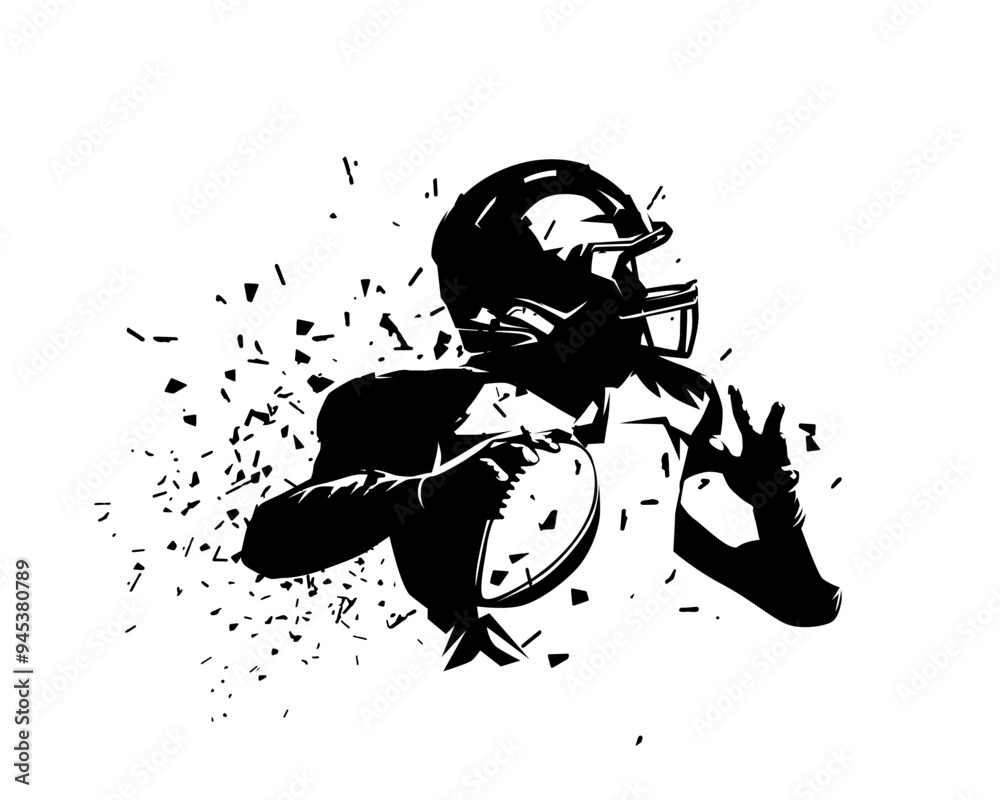 Naklejka premium American football player, quarterback, isolated silhouette, vector logo. American football athlete
