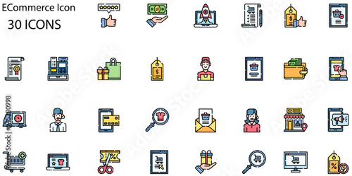 Set of ECommerce icons. Line art style icons bundle. vector illustration