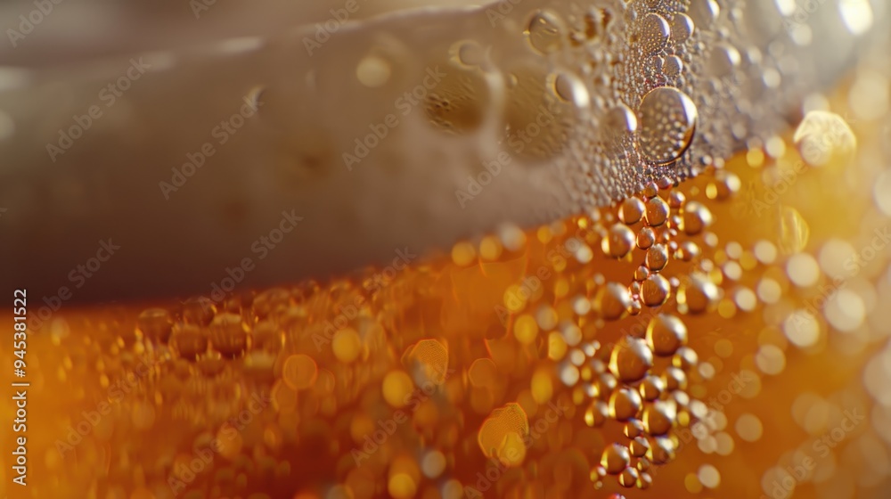 Close-up of beer bubbles and foam, golden hues, Oktoberfest them Close-up of beer bubbles and foam, golden hues, Oktoberfest them