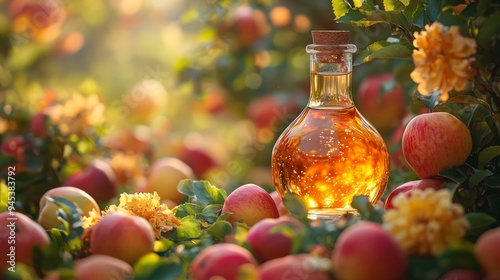 Healthy organic food. Apple cider vinegar in the garden. Selective focus. Food. photo