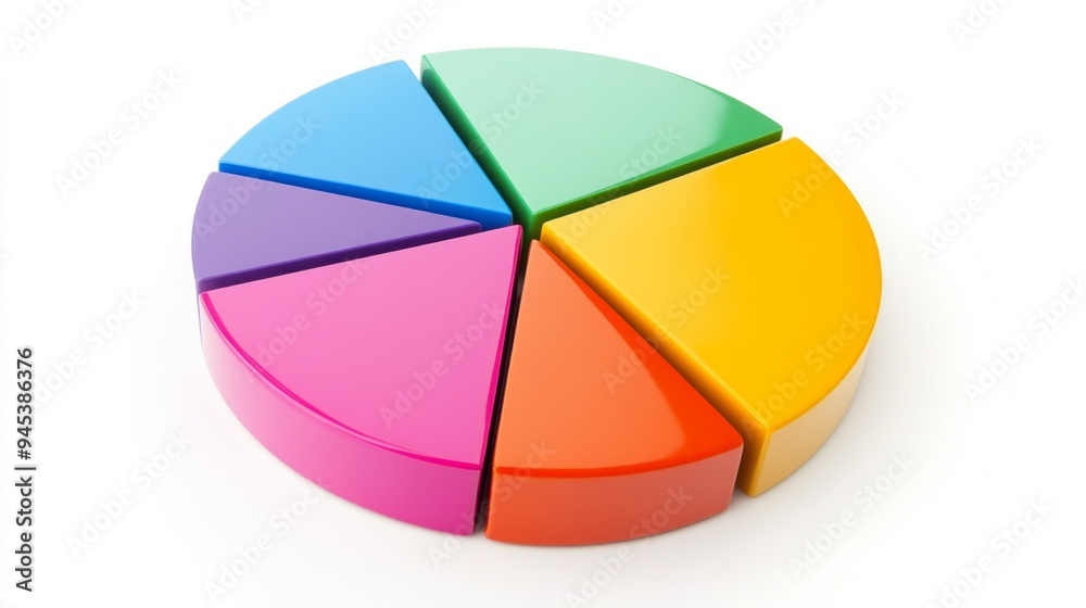 Obraz premium A colorful financial pie chart with distinct segments representing different revenue streams, set against a clean white background for clarity.