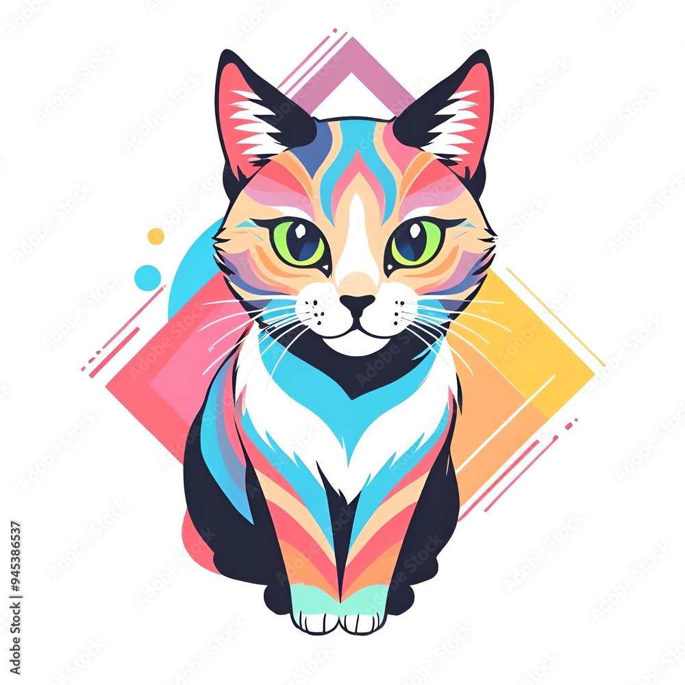 Colorful Cat with Geometric Design Colorful Cat with Geometric Design